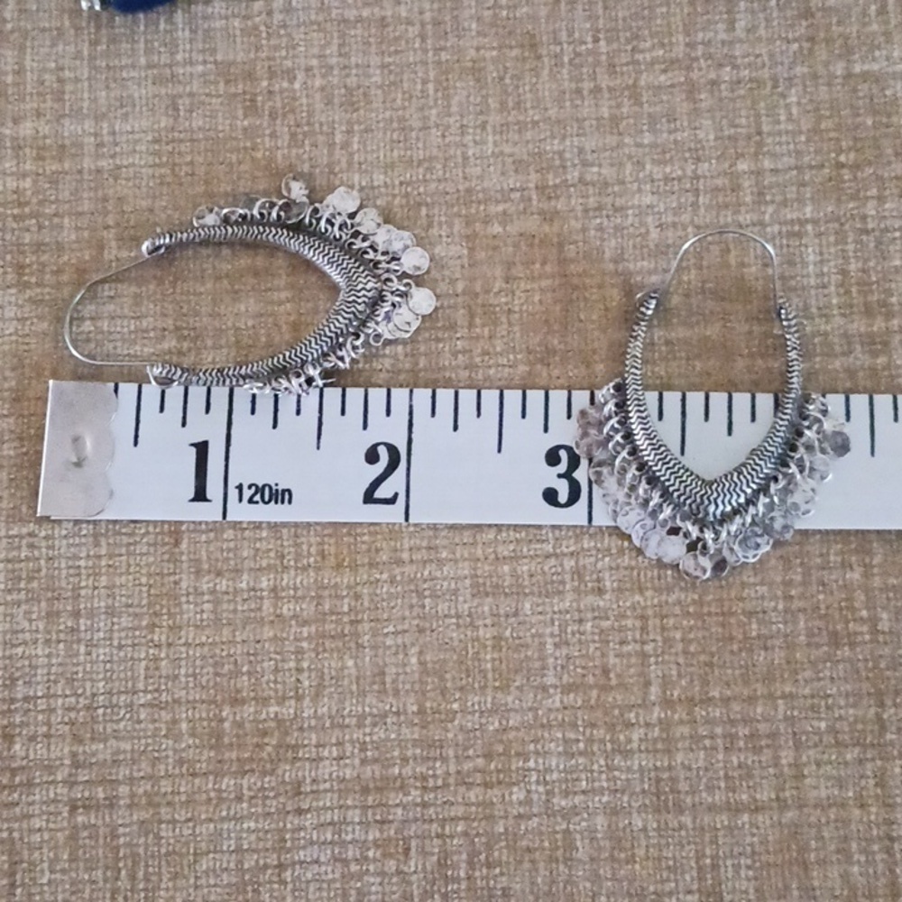 Vintage Large Silver Tone Earrings - Picture 3 of 6